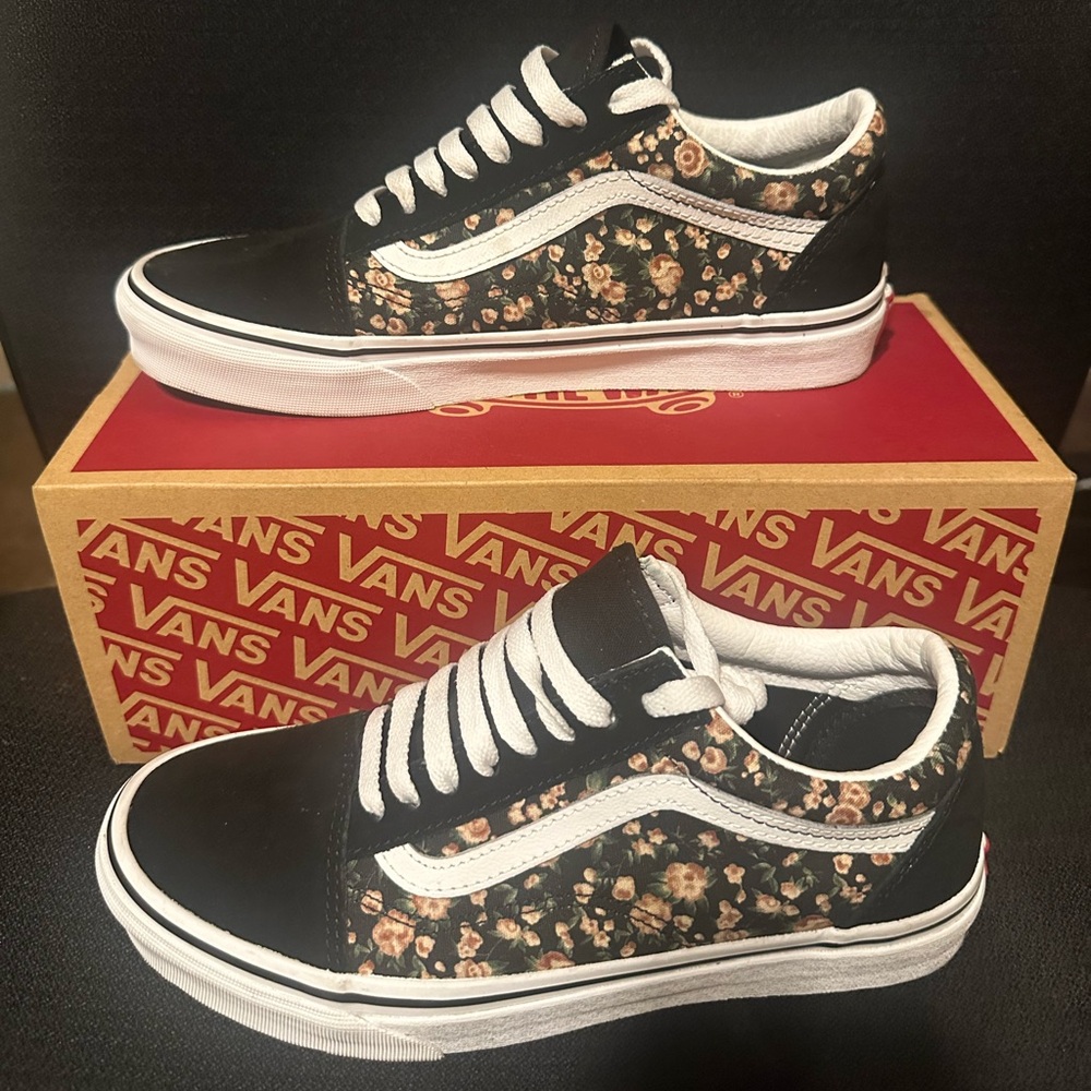 Vans Black and White Floral Sneakers